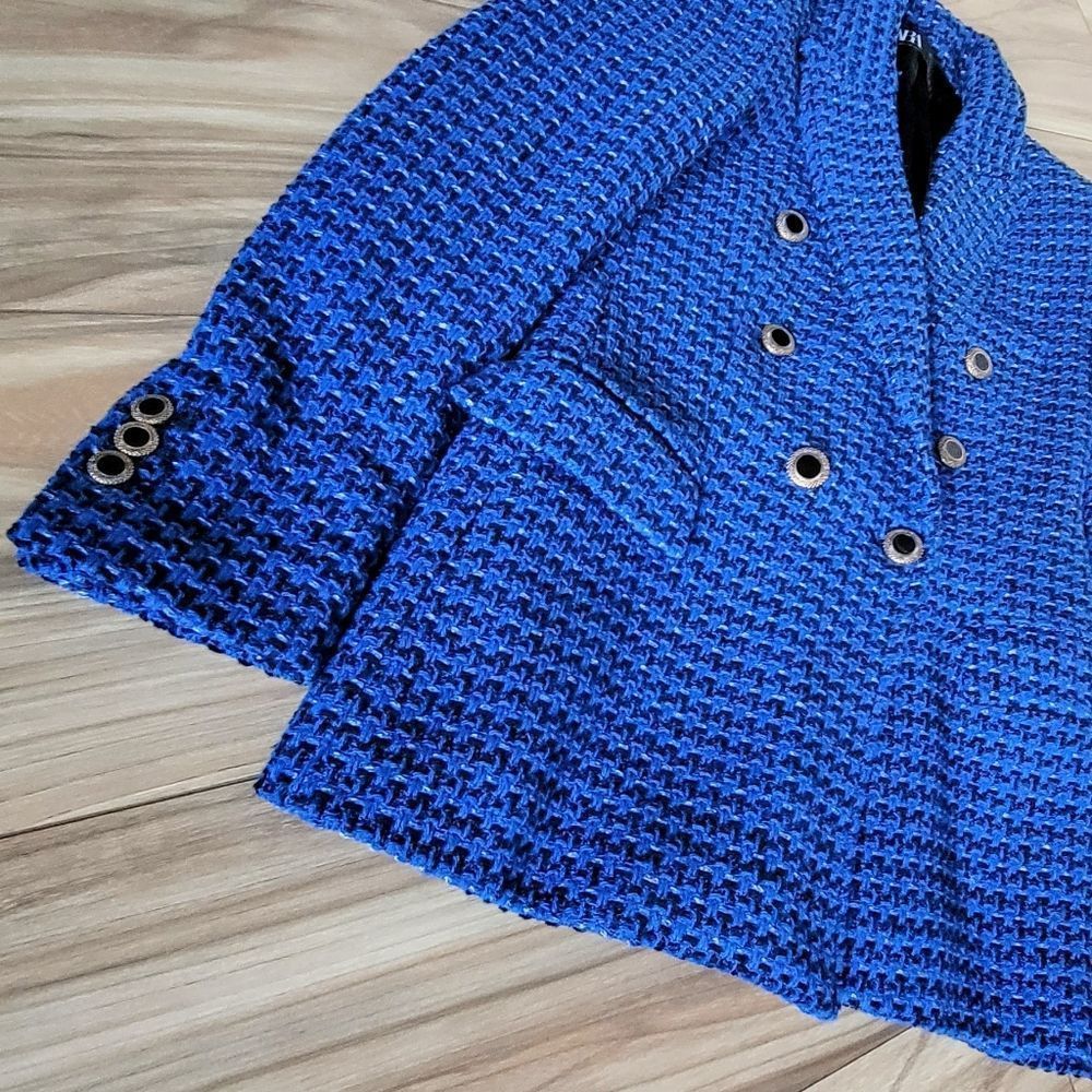 Zara Royal Blue Textured Double-Breasted Blazer - Picture 6 of 16